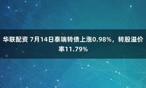 华联配资 7月14日泰瑞转债上涨0.98%，转股溢价率11.79%