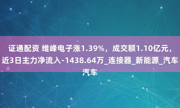 证通配资 维峰电子涨1.39%，成交额1.10亿元，近3日主力净流入-1438.64万_连接器_新能源_汽车