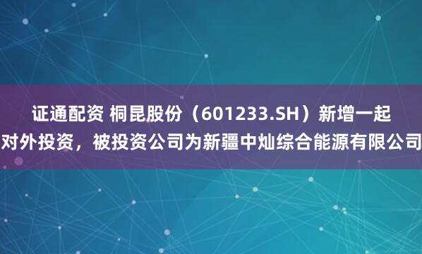 证通配资 桐昆股份（601233.SH）新增一起对外投资，被投资公司为新疆中灿综合能源有限公司